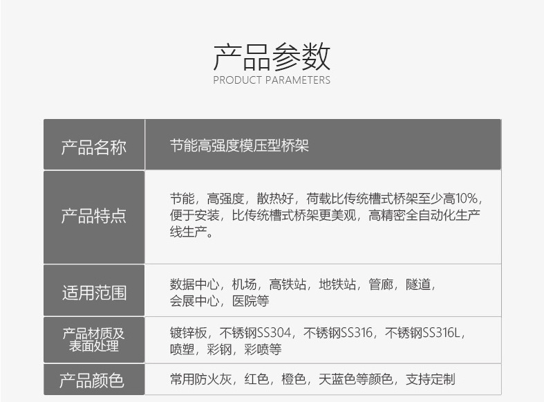節(jié)能模壓增強底橋架參數(shù)